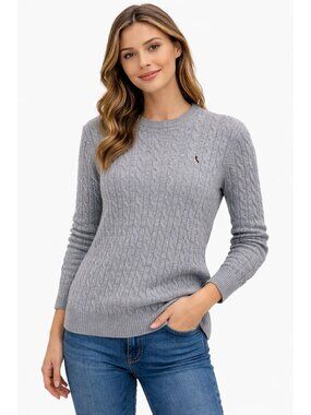 Jack Wills Sz XS Gray Cable Knit Merino Wool Sweater Pullover Preppy Collegiate